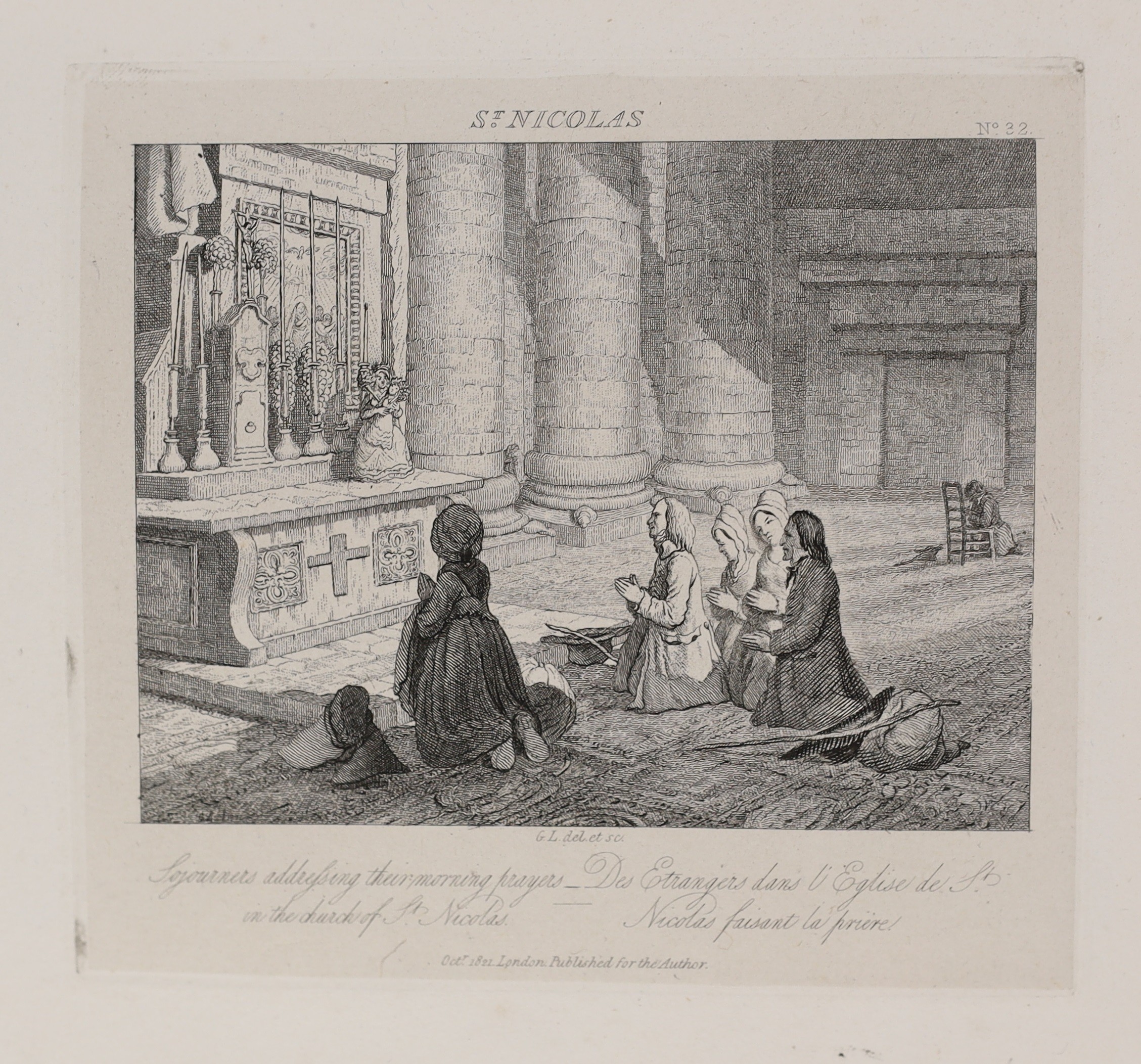 Lewis, George. Artist - A Series of Groups Illustrating….the People of France and Germany, 4to, quarter calf, with dedication and 52 plates on India paper, London, 1823